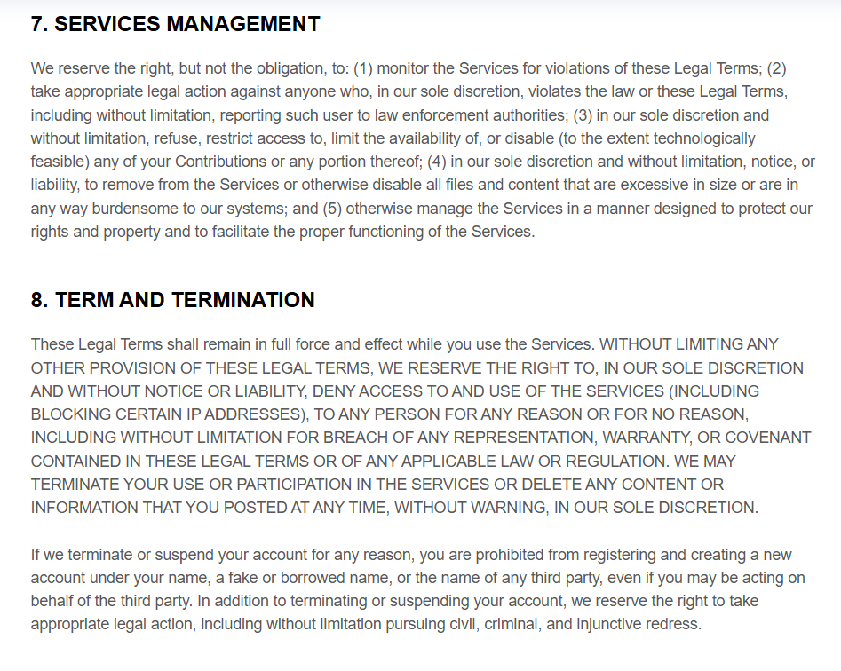 Terms and conditions page 9